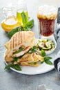 Grilled panini sandwich with chicken and cheese