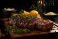 Grilled picanha with caramelized pineapple on rustic scene., generative IA
