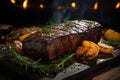 Grilled picanha with pineapple and rosemary, dancing flames., generative IA