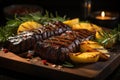 Grilled picanha with pineapple and rosemary, dancing flames., generative IA