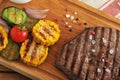 Grilled piece of beef with a crystalline salt, pepper and grille