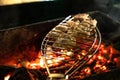 Grilled pieces of delicious rump beef over flames Royalty Free Stock Photo