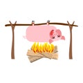 Grilled pig meat on spit. Roasting pork. BBQ piglet Royalty Free Stock Photo