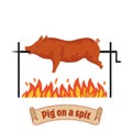 Grilled pig. Pig on spit. Roasting piglet. BBQ pork. Royalty Free Stock Photo