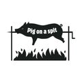 Grilled pig. Pig on spit. Roasting piglet. BBQ pork. Icon. Royalty Free Stock Photo