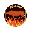 Grilled pig. Pig on spit. Roasting piglet. BBQ pork. Icon.