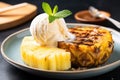 grilled pineapple slice served with ice cream