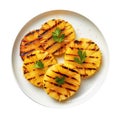 Grilled Pineapple On White Plate On A White Background