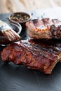 Grilled pork baby ribs with bbq sauce