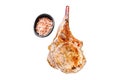 Grilled pork chop loin meat steak Isolated on white background, Top view.