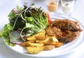 Grilled Pork Chop Pepper Barbecue Steak with baked potato, fresh salad, tomato and vegetable on the white plate. Healthy food life Royalty Free Stock Photo