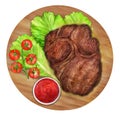 Grilled pork chop steak with fresh lettuce Royalty Free Stock Photo