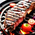 Grilled pork chops steak on the barbecue grill. Generative AI Royalty Free Stock Photo