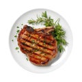 Grilled Pork Chops On White Plate On A White Background