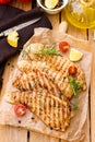 Grilled pork escalopes with rosemary and cherry tomatoes Royalty Free Stock Photo