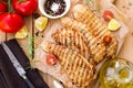 Grilled pork escalopes with rosemary and cherry tomatoes Royalty Free Stock Photo