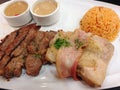 Grilled pork , ham and chicken steak