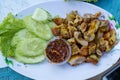 Grilled pork intestine,Thai food