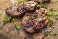 Grilled pork neck steak sprinkled with herbs and spices Royalty Free Stock Photo