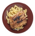 Grilled pork ribs with pasta. grilled pork ribs on a  plate isolated on white background top view Royalty Free Stock Photo