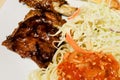 Grilled pork ribs with salad Spaghetti and Butter Bread