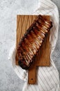 Grilled pork ribs in thick barbeque sauce with sea salt Royalty Free Stock Photo