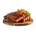 Grilled pork ribs on wood plate Royalty Free Stock Photo