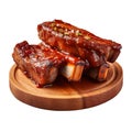 Grilled pork ribs on wood plate Royalty Free Stock Photo