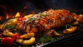 Grilled Pork Roast with Charred Vegetables. Royalty Free Stock Photo