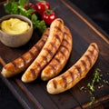 Grilled pork sausages with mustard Royalty Free Stock Photo