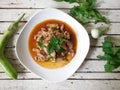 Grilled pork slice with herbs hot spicy salad Royalty Free Stock Photo