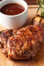 Grilled pork steak with ketchup, garlic, rosemary Royalty Free Stock Photo