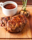 Grilled pork steak with ketchup, garlic, rosemary Royalty Free Stock Photo