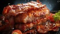 Grilled pork steak on plate, cooked to perfection generated by AI