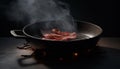 Grilled pork steak sizzling on cast iron generated by AI Royalty Free Stock Photo