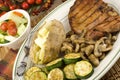 Grilled Porkchop Zucchini Mushrooms Baked Potato