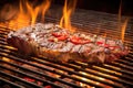 grilled porterhouse steak with charring edges in flames Royalty Free Stock Photo