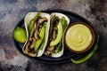 Grilled portobello, asparagus, bell peppers, green beans fajitas. Poblano mushroom tacos with jalapeno, cilantro, avocado crema