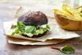 Grilled portobello bun mushroom burger. Vegan, gluten free, grain free, healthy veggies hamburger with guacamole, fresh vegetables Royalty Free Stock Photo