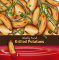 Grilled potatoes background Vector. Menu template realistic illustrations