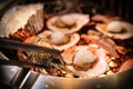 Grilled Prawn Seafood Cooking on Flaming Grill