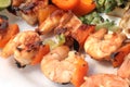 Grilled prawns on bamboo sticks Royalty Free Stock Photo