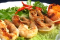 Grilled prawns on bamboo sticks Royalty Free Stock Photo