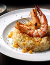 Grilled prawns and poutargue risotto Generative AI Royalty Free Stock Photo