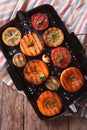 Grilled pumpkin closeup on grill pan. Top view vertical Royalty Free Stock Photo