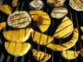 Grilled pumpkin and eggplant on the grill pan. Royalty Free Stock Photo