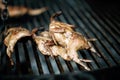 Grilled quail on an open barbecue. Street food Royalty Free Stock Photo