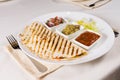 Grilled Quesadilla on Plate with Salsas Royalty Free Stock Photo