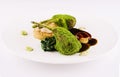 Grilled rack of lamb with mint and pistachio on plate Royalty Free Stock Photo