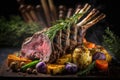 Grilled rack of lamb with vegetables Illustration AI Generative